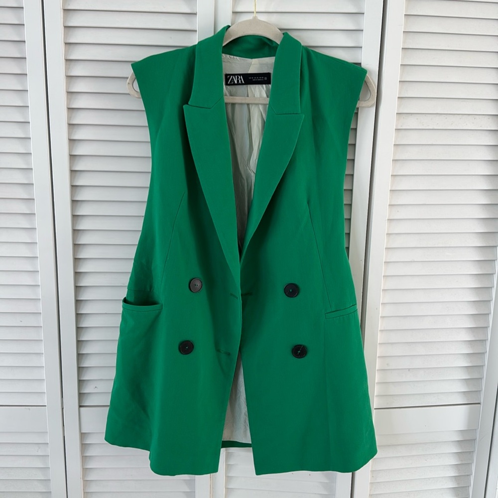 💚 Green Zara Sleeveless Tunic Blazer